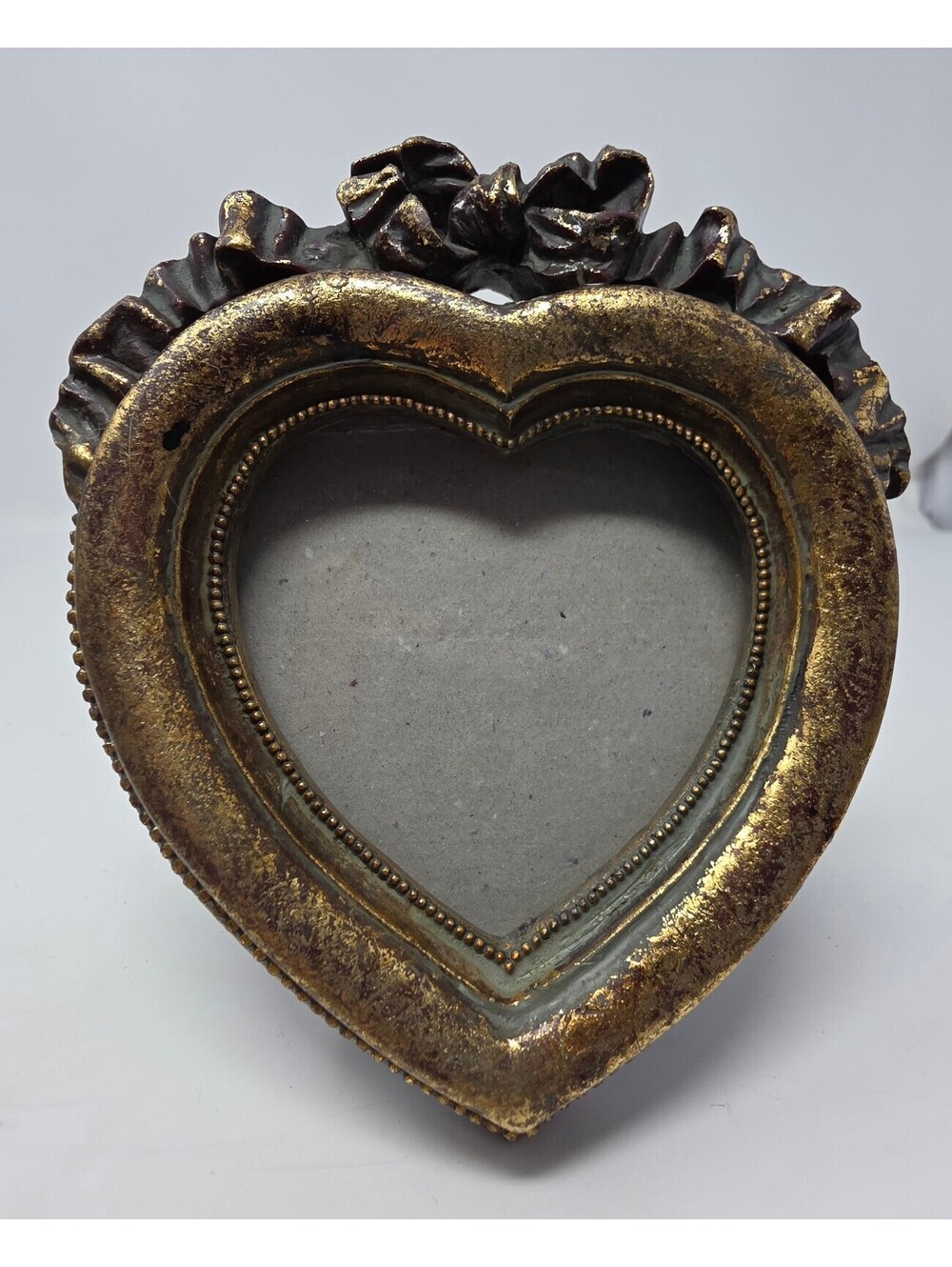 Vintage Ornate Gold Heart Picture Frame Resin Bow Tabletop Decor
